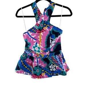 J. Crew Peplum halter top in Ratti kaleidoscope floral Size XXS L7876 NWT‎